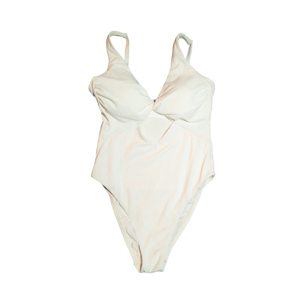 ⭐D5 Shade & Shore Women's Twist Cut Out Cheeky One Piece Swimsuit Cream - XS